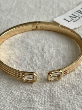 New Ralph Lauren Gold Crystal-Accent Open Cuff Bracelet